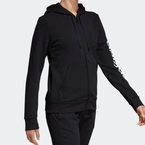 NWT Adidas Black Essential Linear Zip-Up Hoodie